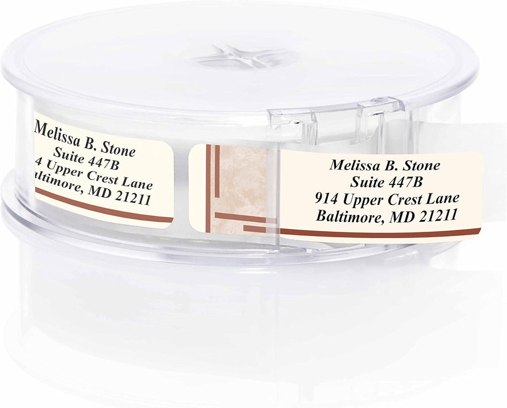 Brown Marble Designer Rolled Address Labels with Elegant Plastic Dispenser