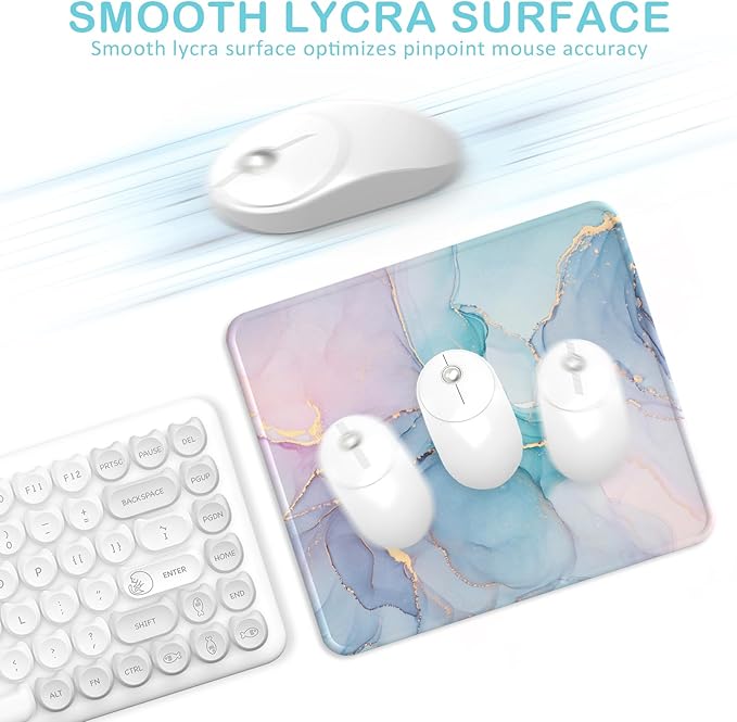 eulps Mouse Pad with Stitched Edge, Multiple Patterns Computer Mouse Pads with Non-Slip Rubber Base, Washable Cloth Mousepad, for Gaming, Laptop, PC (Blue Blush Marble)