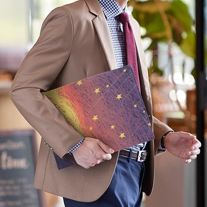 Cozeyat PU Leather Portfolio Professional Organizer Padfolio for Women Girls, Stars Girl Design Document Folio for Letter Size Writing Pad/Business Card Holder