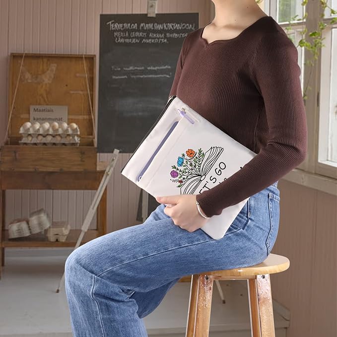 Book Lovers Book Sleeve Librarian Book Cover Reader Gift Book Club Gift Book Reading Gift Bibliophile Gift Let’s Go to The Library Zipper Pouch Gift for Bookish Bookworm (LetGoLibrarian BS)