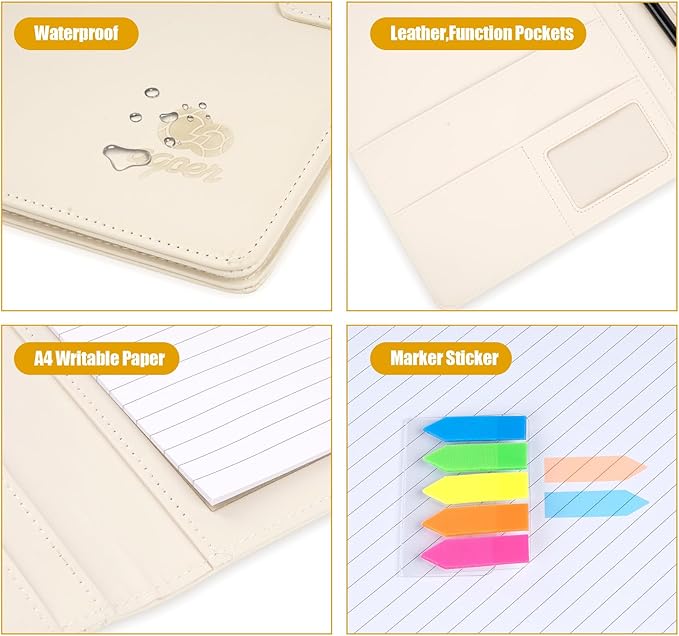 Clipboard Folder Folder DIN A4,All-in-One Business Leather Document Clip Board with Magnetic Cover,Conference Folder Document Organizer with Papers,Sticky Tabs,Pen,Work Folio for Women & Man,Beige
