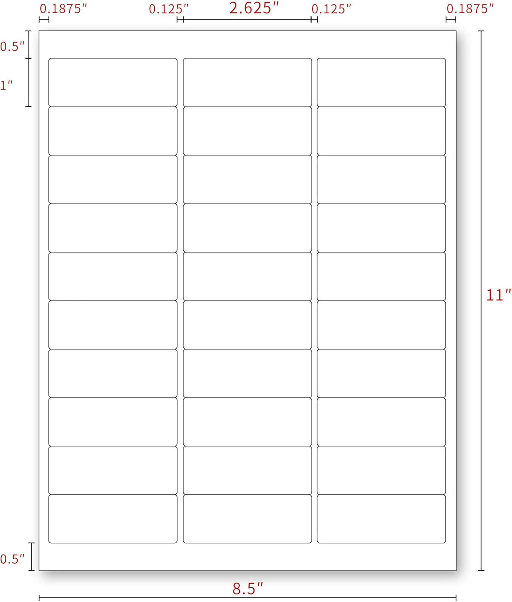 KKBESTPACK Label Sticker, Address Labels – 30 Up Shipping Labels 1” x 2-5/8” Self-Adhesive Barcode FNSKU Stickers for Inkjet and Laser Printer (100 Sheets / 3000 Labels) (KK30)