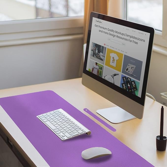 Boutilon Leather Desk Pad 24"x 14" Non-Slip Mouse Pad,Office Desk Mat,Waterprooft PU Leather Desk Blotter,Desk Pad Protector,Desk Writing Pad for Home Office Decor (S-Purple)
