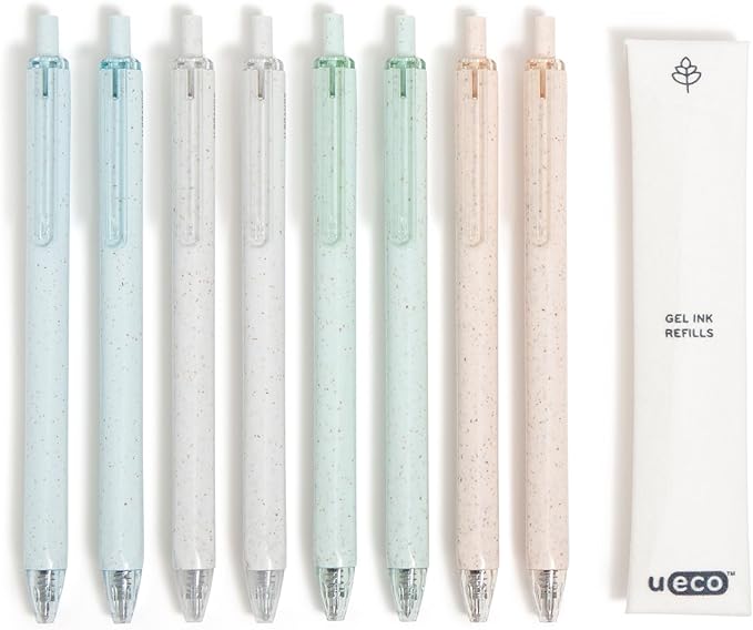 U Brands U-Eco Gel Click Pens with Refills, Set of 8, Core Speckle, Medium (0.7 mm) Point, Black Ink