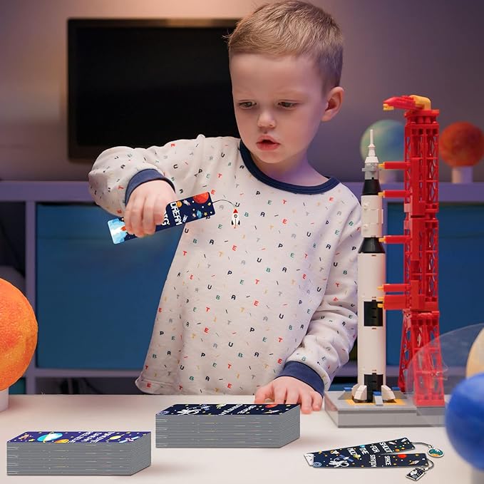 Christmas Space Theme Bookmarks with Metal Charms Planet Rocket Space Ship Theme Bookmarks Inspirational Quotes Bookmarks for Space Christmas Party Favors Gifts Kids Boys Girls Encourage(144 Pieces)