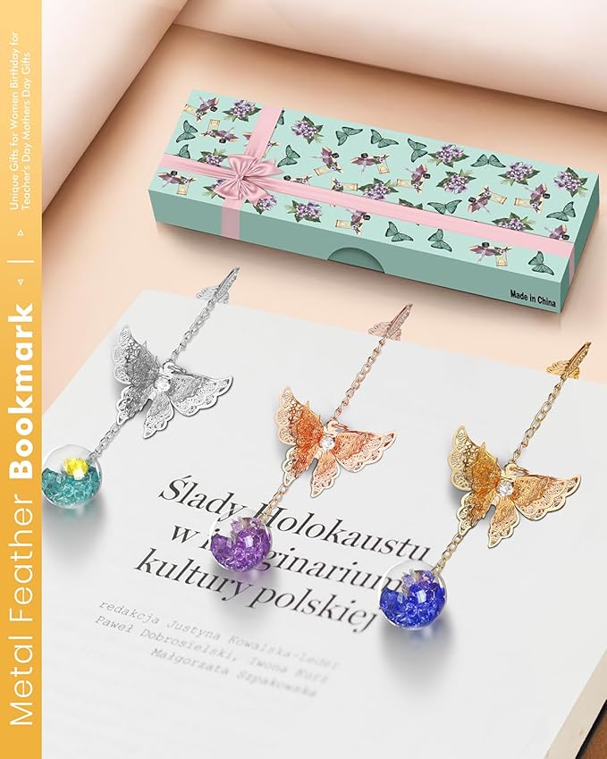 Bookmark Christmas Stocking Stuffers for Women: Teacher Gifts for Readers Book Lovers Metal Feather Bookmarks for Teens Coworker, Butterfly Book Mark Unique Birthday Reading Gift for Mom Friend Sister