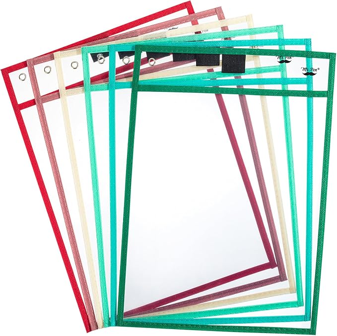 Mr. Pen- Dry Erase Pocket Sleeves, 10"x14", 6 pcs, Colorful Dry Erase Sleeves, Plastic Sleeves for Paper 8.5x11, Dry Erase Pockets Reusable Sleeves, Plastic Paper Sleeves, Dry Erase Sheet Protectors