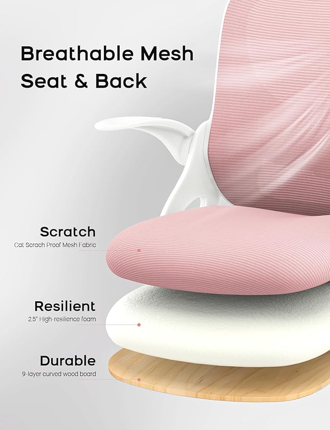 Drafting Chair Tall Office Chair with Flip-up Armrests Ergonomic Computer Standing Desk Chair with Comfy Lumbar Support and Adjustable Footrest Ring for Bar Height Desk(White-Pink)