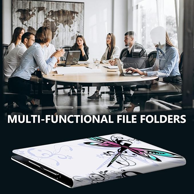 PU Leather Padfolio Folder Clipboard Portfolios Organizer Conference Document Organizer with Business Card Holder Storage Clipboard Writing Pad,Dragonfly with Lotus Flower