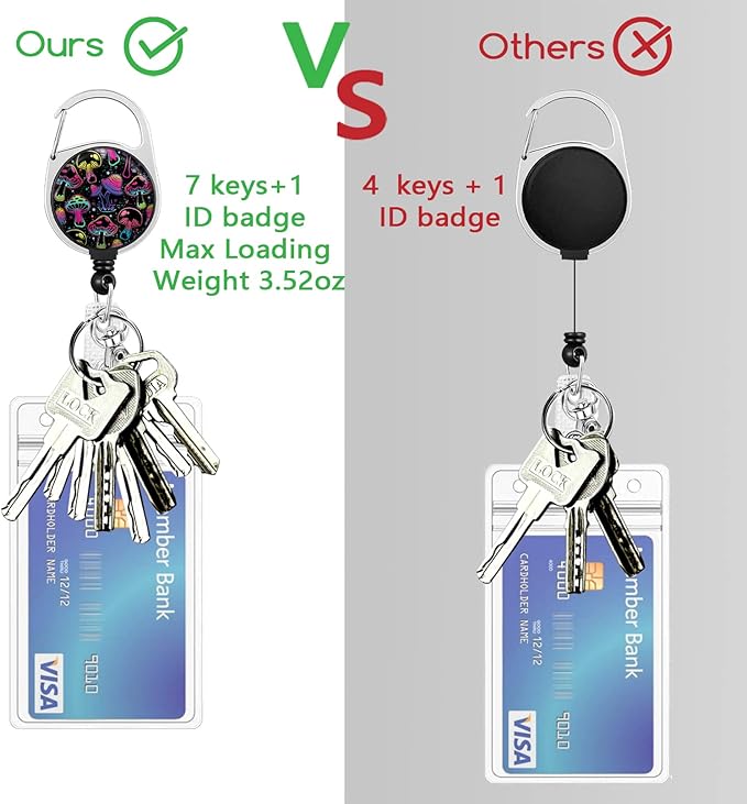 Teacher Lanyards for ID Badges and Keys, Retractable ID Badge Holder with Lanyard, Cute Mushroom Badge Reel Heavy Duty with 360 Degrees Rotate Carabiner Clip, Nurse Student Office Gifts