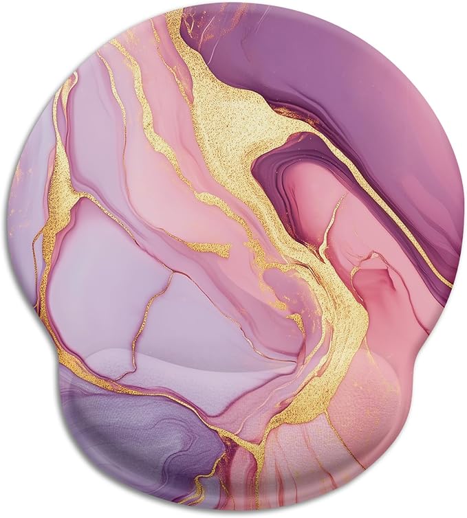 Pink Marble Ergonomic Mouse Pad with Wrist Rest, Gaming Mousepad Wrist Support with Non-Slip Pain Relief PU Base, Comfortable Computer Mouse Pads for Desk, Cute Office Desk Accessories Decor