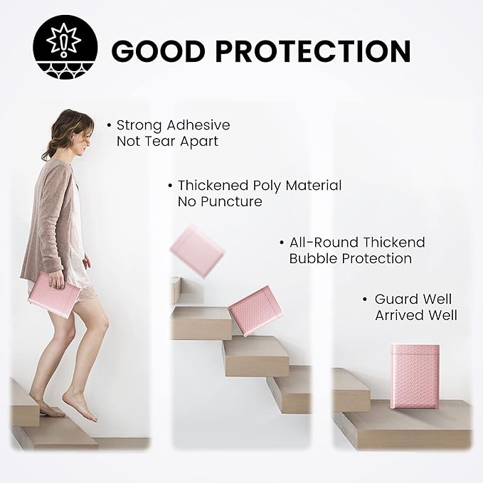 Fuxury Bubble Mailer, 6x10 Inch Bubble Mailers 50 Pack, Self-Seal Adhesive Padded Envelopes, Water Resistant Mailers, Shipping Envelopes for Packaging, Small Business, Mailing,Bulk Light Pink #0