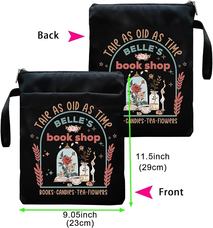 Tale As Old As Time Belle's Book Coffee Book Lover Book Sleeve, Book Covers with Zipper, Book Lovers, Book Pouch Kindle Protector, Gifts for Women Teacher Librarian Bookworm Bookish (Black-D, Large)