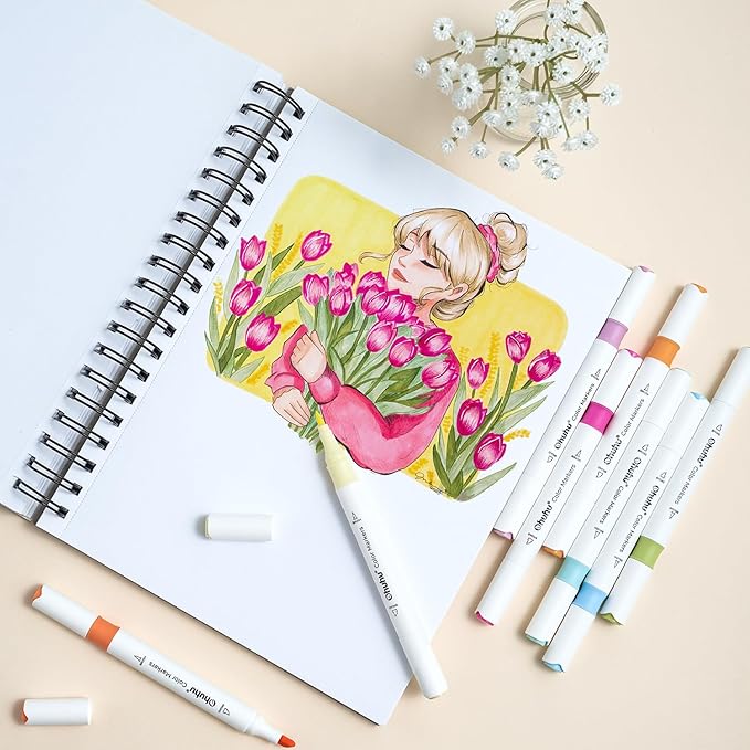 Ohuhu Markers for Adult Coloring Books No bleeding 140 Colors Water-based Coloring Markers Dual Tips Chisel & Brush Drawing Pens Art Markers for Kids Adults Beginners Lettering Journaling