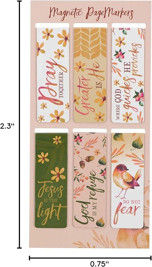 Christian Art Gifts Magnetic Scripture Bookmark Set for Women: Pray Together - Matthew 6:9-13 Inspirational Fall-Themed Magnetic Bible Verse Pagemarker Set of 6 for Bibles and Books, Size 2.3” x 0.8”