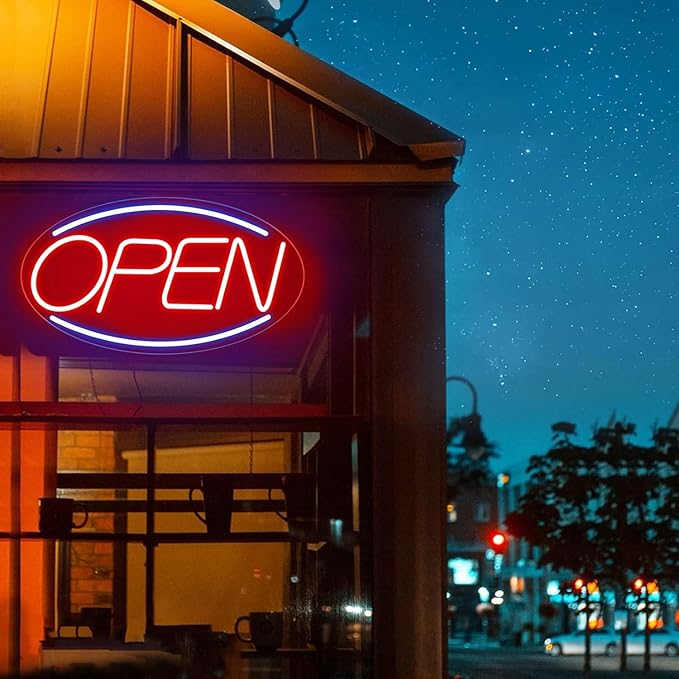 Open Signs for Business Ultra Bright LED Neon Open Signs for Business Storefront Window Glass Door Shop Store Florists Bar Salon Pubs with ON/OFF Switch (Blue/Red- Oval, 32 Inch)