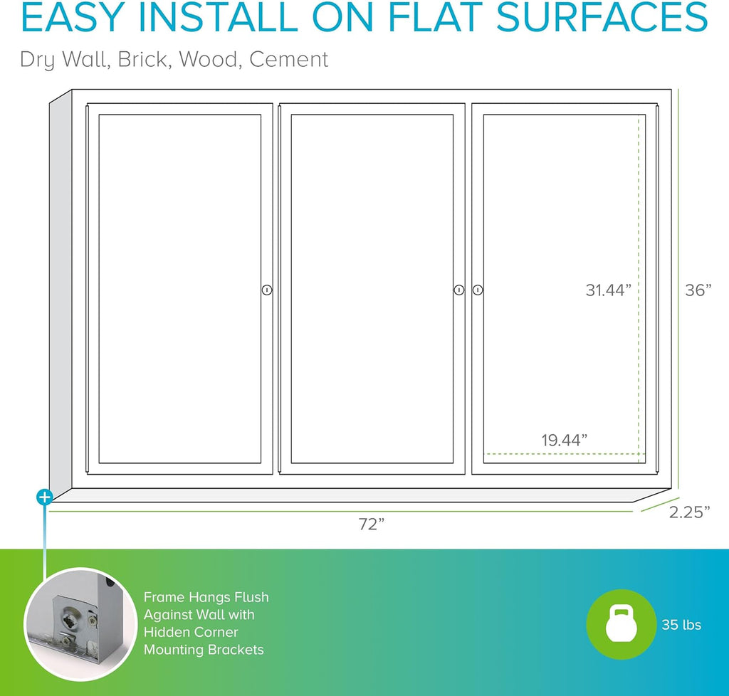 Ghent 36"x72" 3-Door Outdoor Enclosed Vinyl Bulletin Board, Shatter Resistant, with Lock, Satin Aluminum Frame - Ivory (PA33672VX-185), Made in the USA