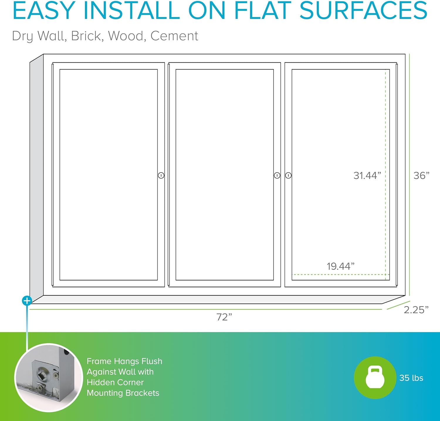 Ghent 36"x72" 3-Door Outdoor Enclosed Vinyl Bulletin Board, Shatter Resistant, with Lock, Satin Aluminum Frame - Ivory (PA33672VX-185), Made in the USA