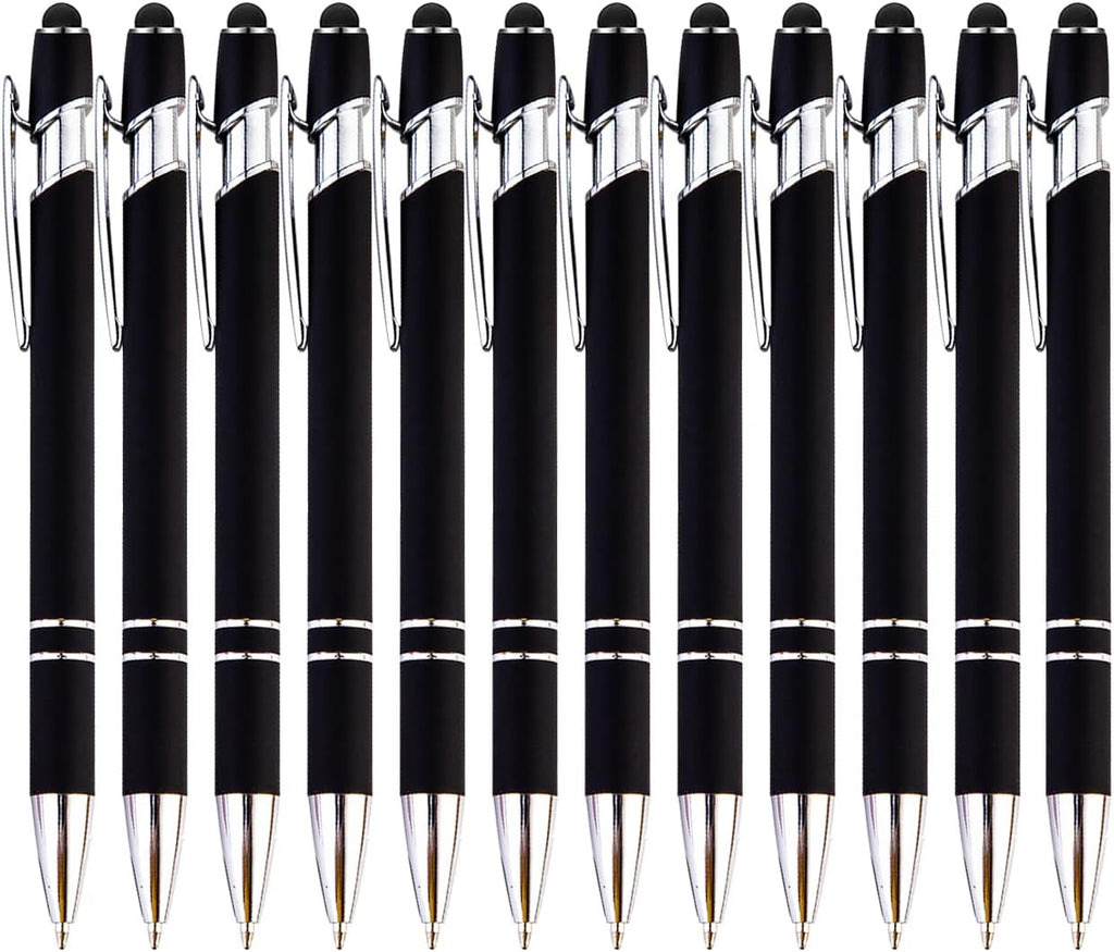 PASISIBICK 12 Pieces Black Ballpoint Pen with Stylus Tip, 2 in 1 Stylus Pen, Premium Metal Stylus Pen for Touch Screens, Black Ink, 1.0 mm Medium Point(12 Black)