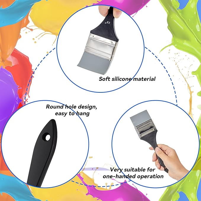 Outus 2 Pieces Silicone Painting Brush Color Shapers for Painting Color Shaper Tool Pointed Edged Solid Flat Flexible and Water Based Drawing Tool for Move Remove Acrylic Paints(1.5 Inch, 2.5 Inch)