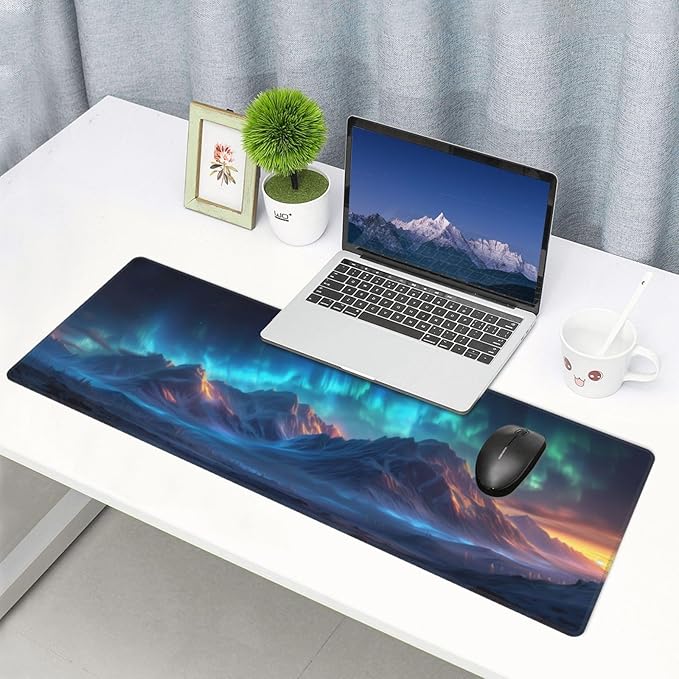 Gaming Mouse Pad Desk Pad,Extended Big Mouse Pad,31.5x11.8 Inch Long Computer Keyboard Mouse Mat Mousepad with 3mm Non-Slip Base and Stitched Edge for Gaming and Office… (Aurora)