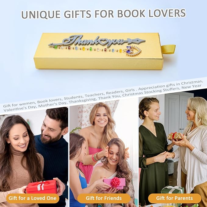 Metal Bookmark Cute Book Accessories Gifts for Women Teacher Readers Book Lovers for Christmas Mother's Day (Thank You Silver)