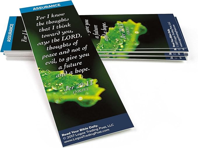 Christian Bookmark with Bible Verse, Pack of 25, Assurance Themed, For I Know the Thoughts That I Think Toward You Says the Lord, Jeremiah 29:11