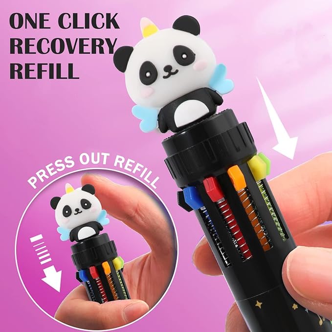 Multicolor Ballpoint Pen 0.7 mm, 10-in-1 Colored Pens Fine Point Retractable Cute Cartoon Animal Ballpoint Pens for Office School Students Kids Christmas Gift, 6 Pack