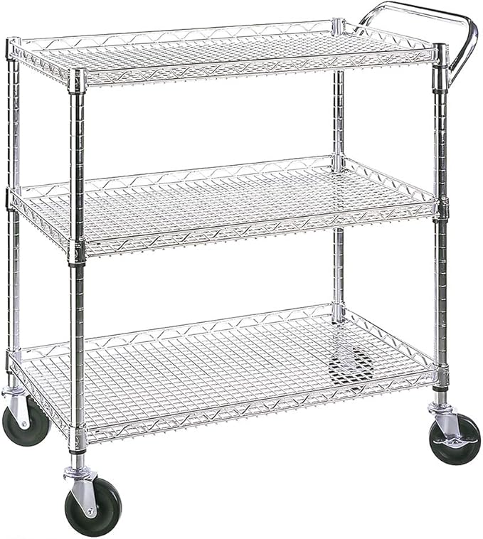 Seville Classics 3-Tier UltraDurable Commercial-Grade NSF-Certifed Service Utility Storage Cart, 34" W, Chrome (1 Pallet of 34 Packs)