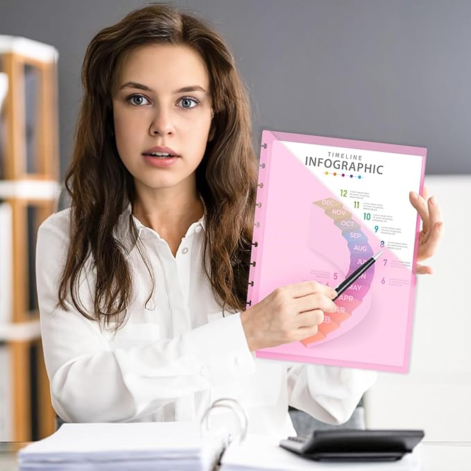 8 PCS Discbound Dividers Letter Size Disc Planner 2 Pocket Fit Letter Size 8.5" x 11" Paper Notebook with Pockets 11 Disc Folder for Office Home School