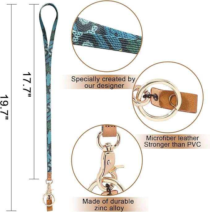 MNGARISTA Neck Lanyard for Keys, Floral Key Lanyard for Women, Durable ID Lanyards with Keyring and Clasp for ID Badges, School ID or Wallets, Eustoma