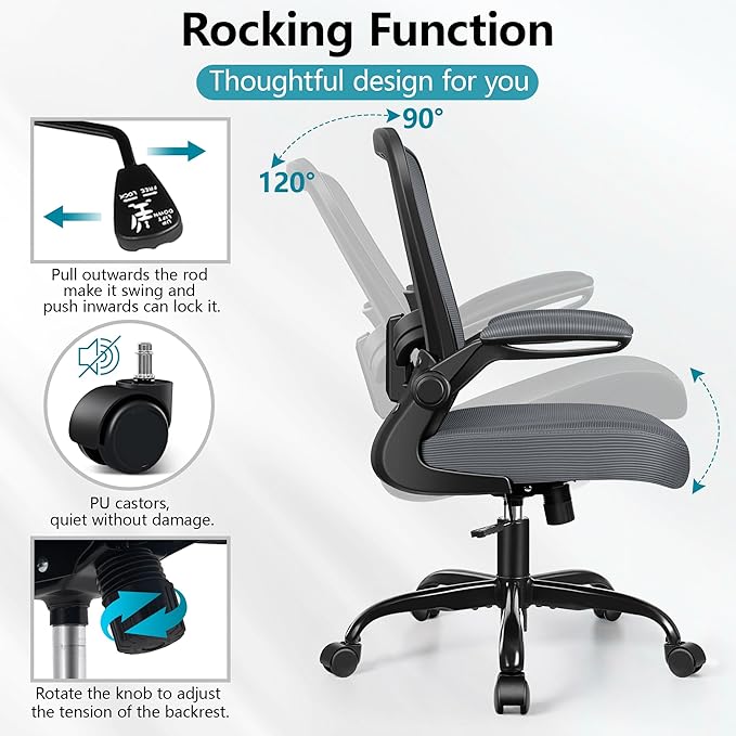 FelixKing Office Chair, Ergonomic Desk Chair Breathable Mesh Chair with Adjustable High Back Lumbar Support Flip-up Armrests, Executive Rolling Swivel Comfy Task Computer Chair for Home Office