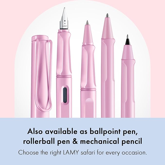 LAMY safari lightrose - Fountain Pen with ergonomic grip & polished steel nib in size M - ideal for any Writing & Calligraphy - including LAMY T 10 blue cartridge - Right-Handed