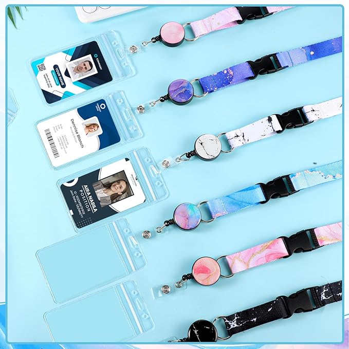 6 Pack Lanyards for Id Badges, Badge Women Lanyards with ID Holder Detachable Cruise Lanyards with Waterproof ID Holder Retractable Badge Reel for Office School Cruise Ship Key ID Cards (Marble Style)