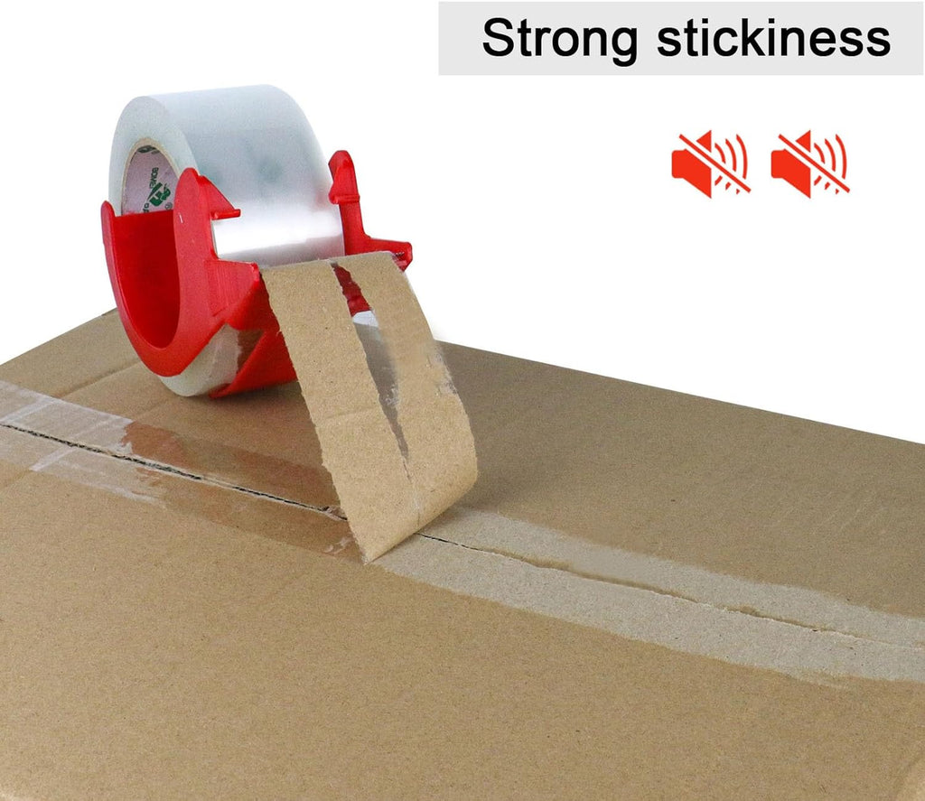 BOMEI PACK No Noise Quiet Clear Packing Tape, Heavy Duty Packaging Tape, Refill Rolls for Sealing Packing and Shipping, 2.4Mil 1.88Inch 55Yards 6rolls, with Free Dispenser