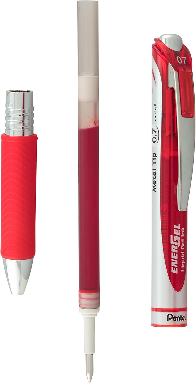 Pentel Refill Ink for BL57/BL77 EnerGel Liquid Gel Pen, 0 .7mm, Metal Tip, Red Ink, Box of 12 (LR7-B-12)