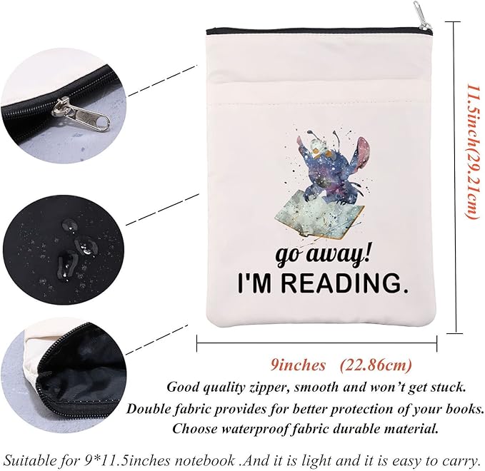 Cartoon Character Book Sleeve Ohana Lovers Book Cover WDW Fandom Gift Go Away I’m Reading Gift for Bookish Bibliophile (ShiDiZai ReadingBS)