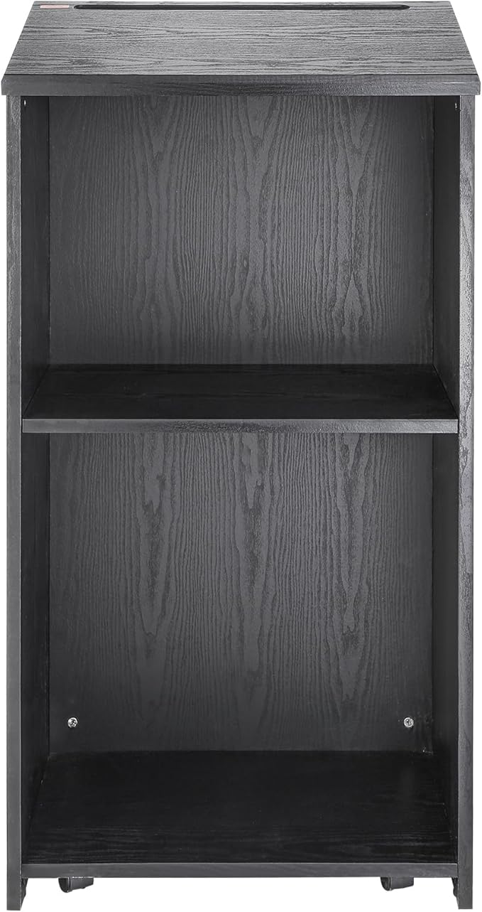 VEVOR Speaker Podium, 47-inch Mobile Lectern with 4 Casters, Wooden Presentation Stand with Shelves, Angled Top, for Church, Office, School, Home Use, Black