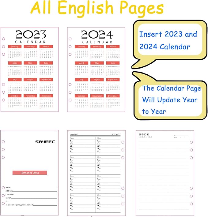 SAYEEC Executive Conference Folder A5 Zipped Portfolio Binder Faux Leather Padfolio Refillable Business Notebook Organizer with Calculator Loose Leaf Paper Gift for Man Women