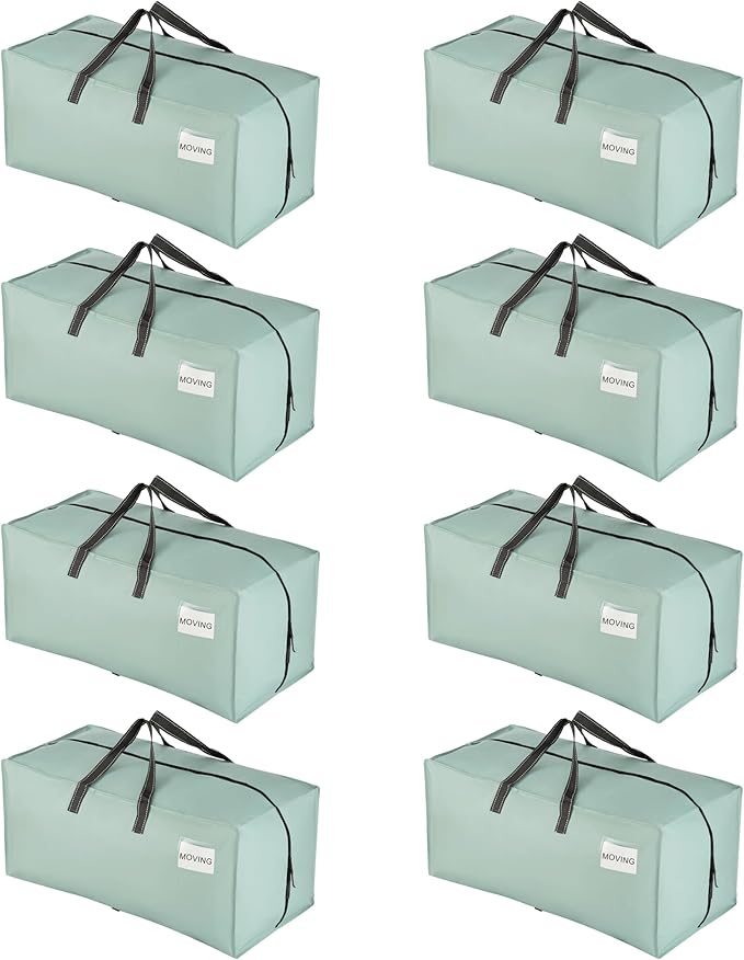 VENO 8 Pack Moving Bags w/Backpack Straps, Moving Boxes & Storage Bins Alternative, Packing Supplies, Camping Accessories Totes, Dorm Room Essentials Storage Bags (Light Green Matte, 8 Pack)