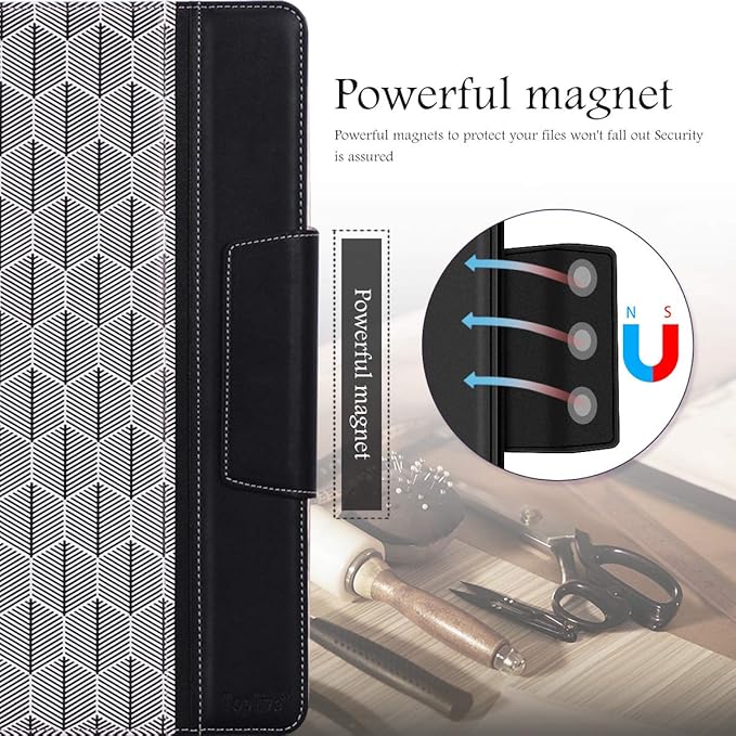 Toplive Portfolio Case Padfolio, Executive Business Document Organizer with Letter Size Clipboard, Business Card Holder, Tablet Sleeve, Perfect for Business School Office Conference, Tree-Black