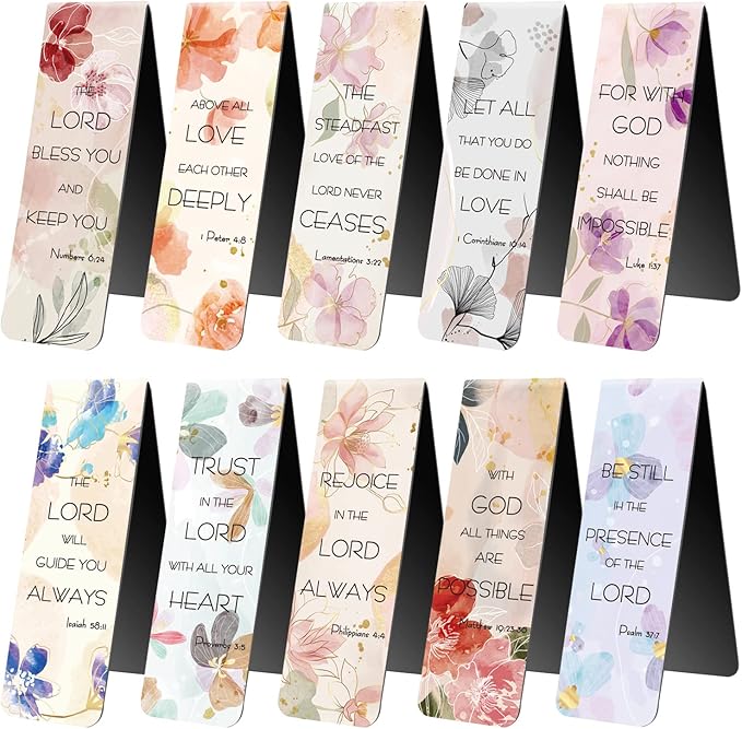 WAVEYU 10 Pieces Bible Verse Magnetic Bookmarks for Women Men, Inspirational Scripture Christian Religious Bookmarks for Church Supplies, for School Office Supplies, Style D