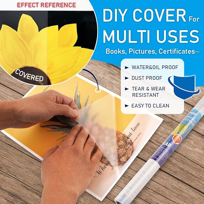 Chell Clear Contact Paper Roll for Books, 17.5 in x 5 ft Clear Self Adhesive Book Cover Paper Protector