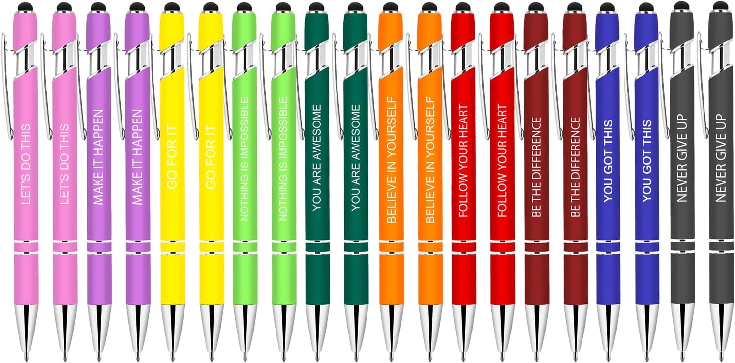 20 Pcs Inspirational Pens Bulk - Motivational Ink Ballpoint Pen with Quotes Stylus Tip Nurse Gifts for School Coworkers Office Supplies Black Ink