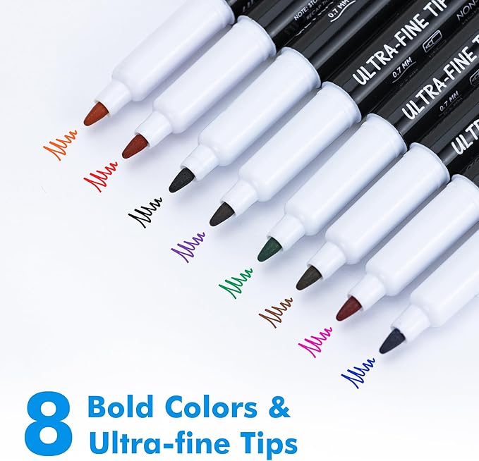 maxtek Dry Erase Markers Ultra Fine Tip, 0.7mm, Low Odor, Assorted Colors, 12 Count, Whiteboard Markers for Planning Whiteboard, Calendar Boards, Back to School Supplies