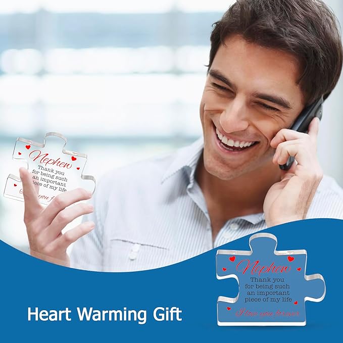 Nephew Gifts - Acrylic Puzzle Keepsake Nephew Gift - Heartwarming Nephew Gifts From Auntie, Uncle - Happy Birthday Nephew Gift Paperweights - Christmas, Birthday, Graduation, Wedding Gifts for Men