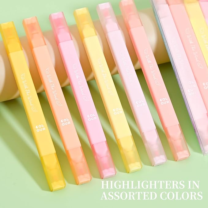 Aesthetic Cute Pastel Highlighters Set, 6 count, Mild Assorted Colors Candy Highlighters, Chisel Tip，No Bleed Bible Marker Pen, Study Journaling School Supplies Planner