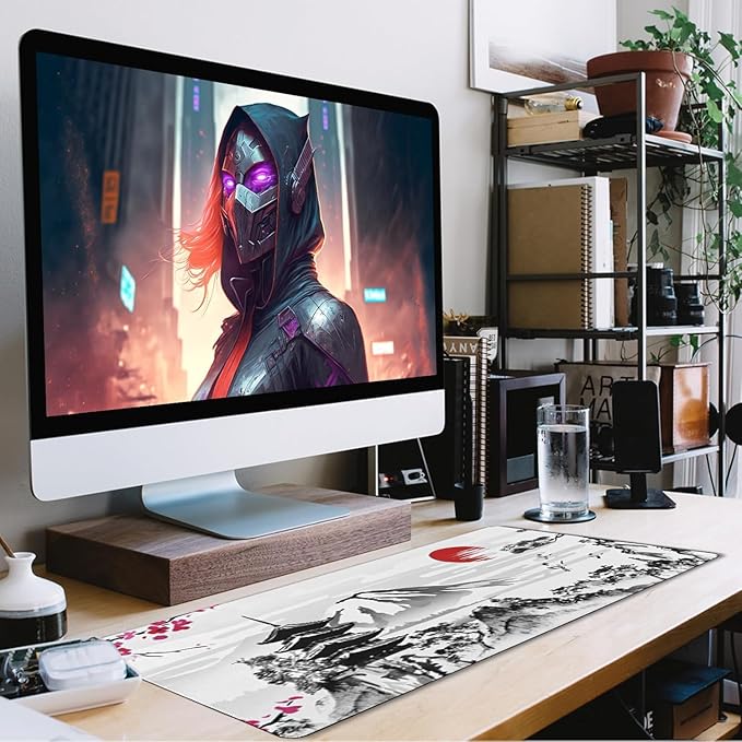 Japanese Landscape Large Mouse Pad, Large Extended Mouse Pad for Home Office Gaming Work 35.4x15.7 inch, Big Computer Mousepad Waterproof Non-Slip Rubber Mice Pads Stitched Edges