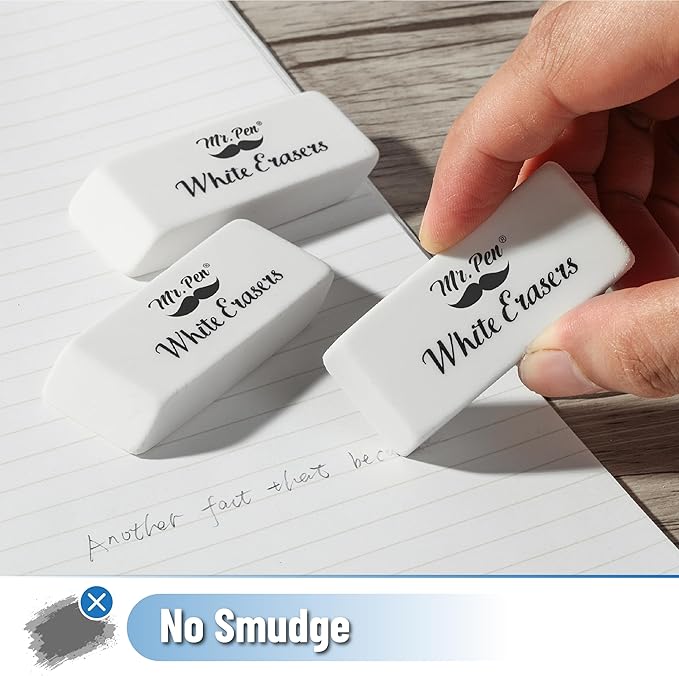 Mr. Pen- White Pencil Eraser, 36 Pack, Block Erasers for Pencils, Mr Pen Erasers for School, Large Eraser