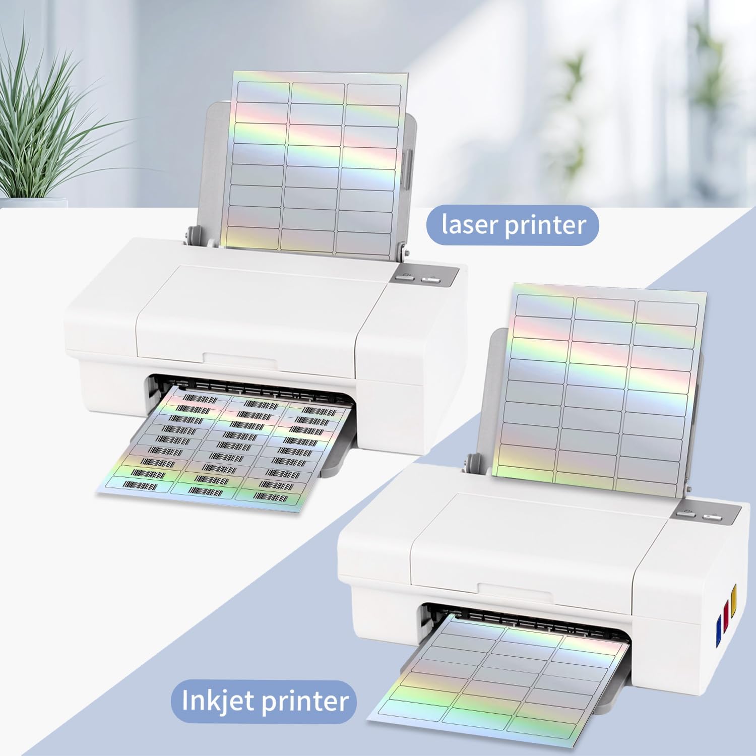 STARLIBOO 1" x 2-5/8" Address Labels- Holographic Color Stickers for Laser/Ink Jet Printer mailing Labels 8.5"×11"- Holographic Silver